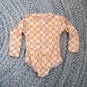 Kids Swim Checkered Rash Guard - Pink